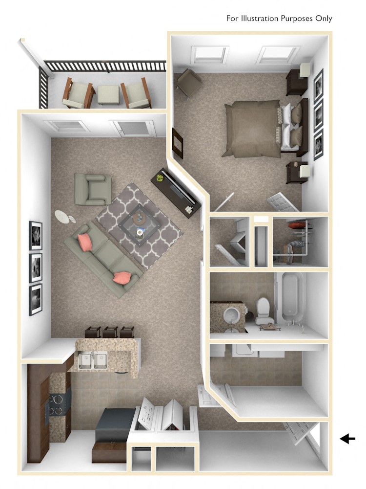 Floor plan for 1 bed, 1 bath, 780 sqft